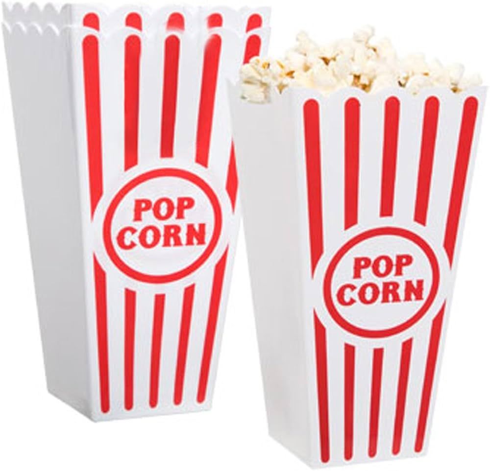 Novelty Place Plastic Red and White Striped Classic Popcorn Containers for Movie Night - 7.8 inch Ta | Amazon (US)