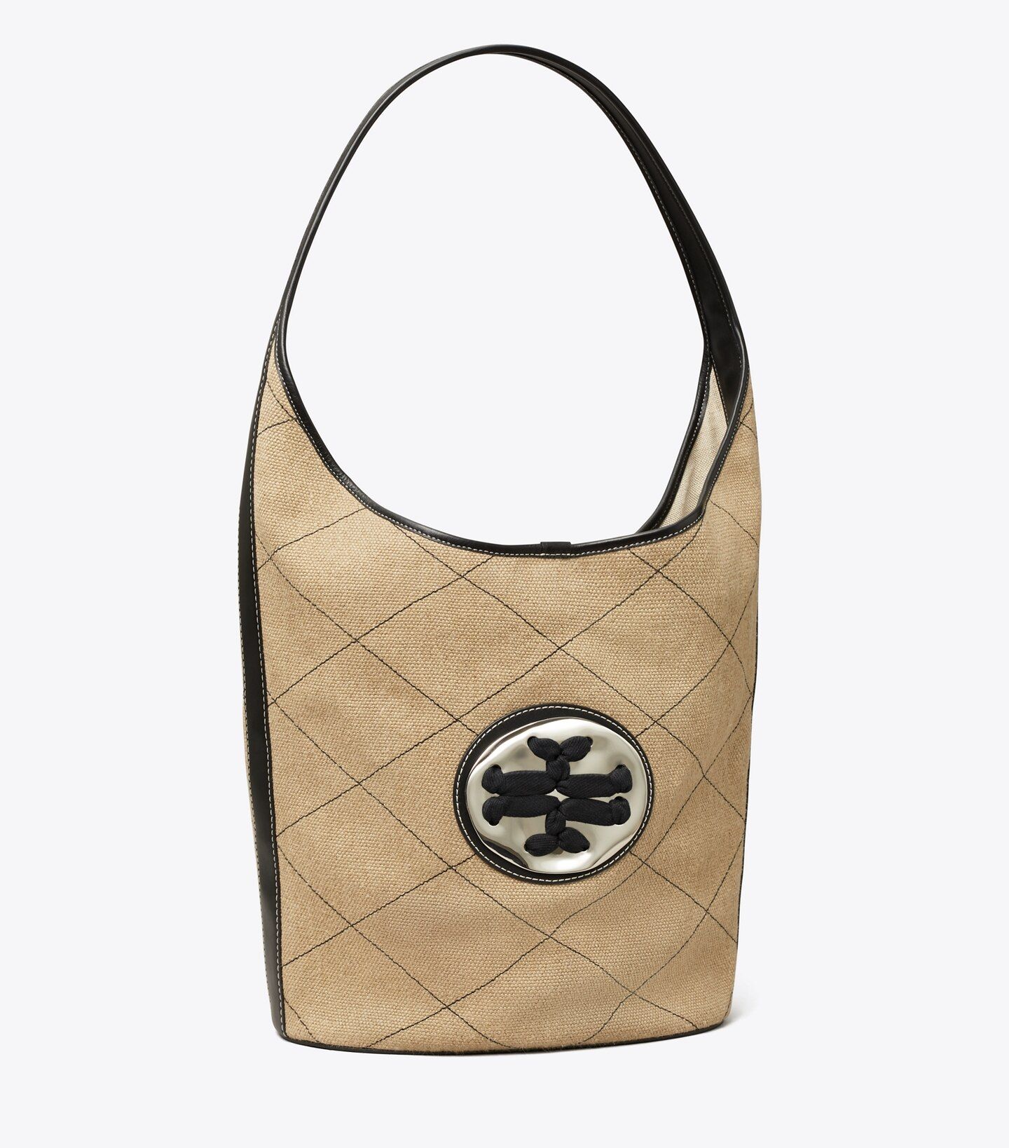 QUILTED LINEN WOVEN DOUBLE T OVERSIZED HOBO | Tory Burch (US)