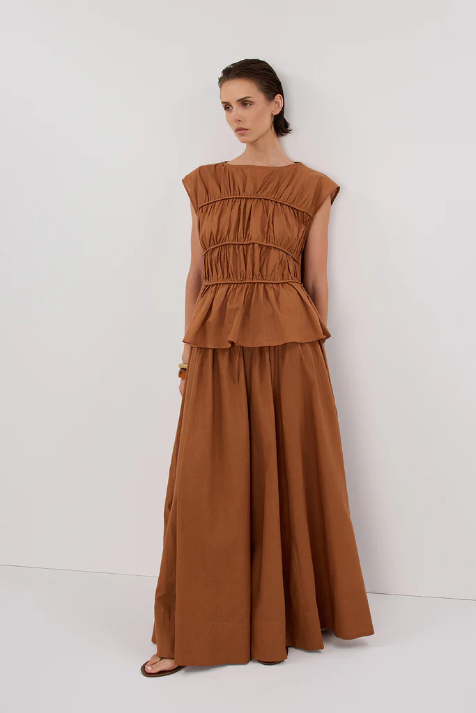 FLYNN RUST LINEN BLEND TIE MAXI SKIRT | DISSH