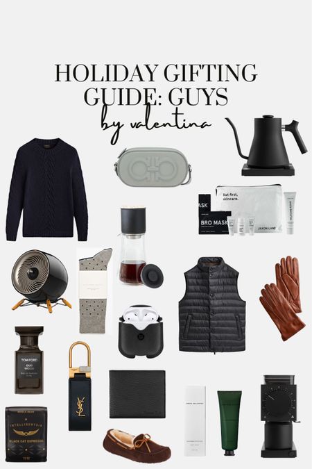 Holiday gifting, guys gift guide, gifts for him, Christmas gifts for him, men’s skincare, coffee, men’s aftershave, crew neck jumper, gilet, socks, AirPods, slippers, leather wallet 

#LTKGiftGuide #LTKHoliday #LTKSeasonal