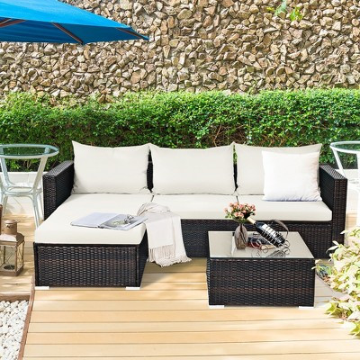 Costway 5PCS Patio Rattan Furniture Set Sectional Conversation Sofa w/ Table Off White | Target