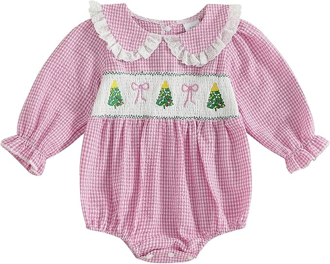 Baby Girl Christmas Outfit Peter Pan Collar Plaid Romper Newborn Thanksgiving Outfits Infant Hall... | Amazon (US)