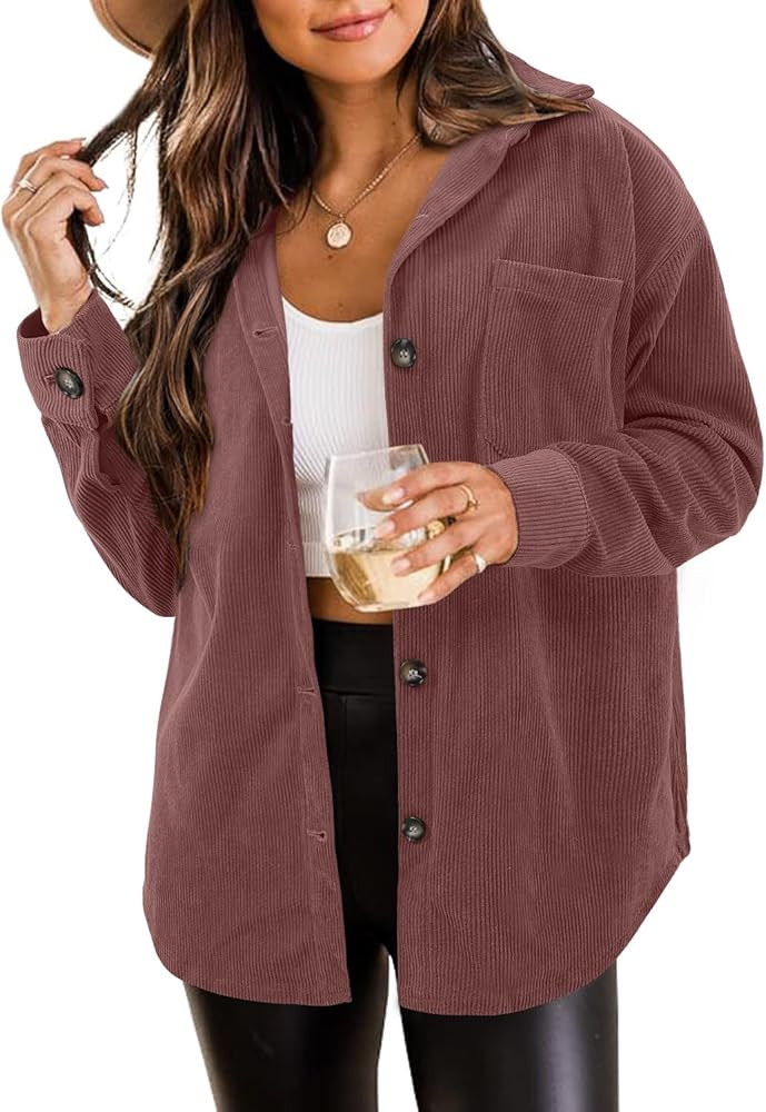 ZOLUCKY Womens Shackets Jacket Plus Size Long Sleeve Button Down Shirts Blouses Tops | Amazon (US)