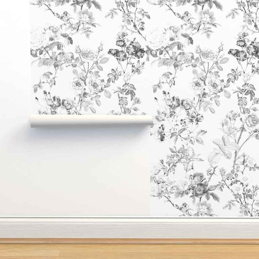 Peel & Stick Wallpaper 3ft x 2ft - English Rose Watercolor Black White Floral Victorian Style Bot... | Amazon (US)