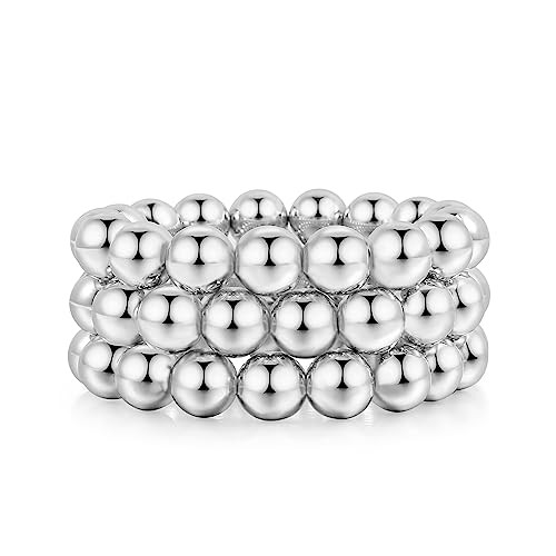 Gold Bangles Bracelet for Women Chunky Curved Stacking Plated Bead Ball Stretchable Bracelets | Amazon (US)