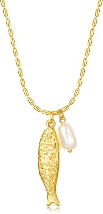 Fish Necklace for Women Gold Plated Fish Pendant Adjustable Necklace Bohemian Beach Jewelry | Amazon (US)