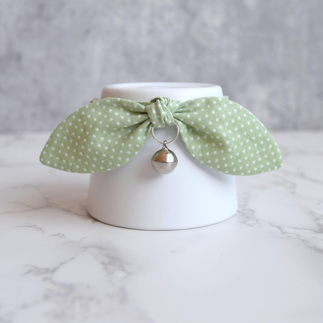 Light Green Polka Dot Cat Collar With Bow and Bell - Breakaway Cat and Kitten Collar for Spring -... | Etsy (US)