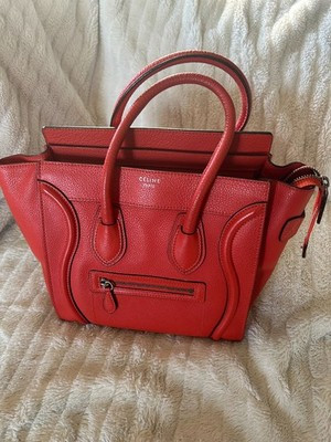 CELINE Micro Red Drummed Leather Luggage Tote Handbag | eBay US