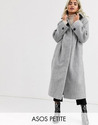 ASOS DESIGN Petite – Grauer Mantel mit Kragen und Knopfleiste | ASOS DE