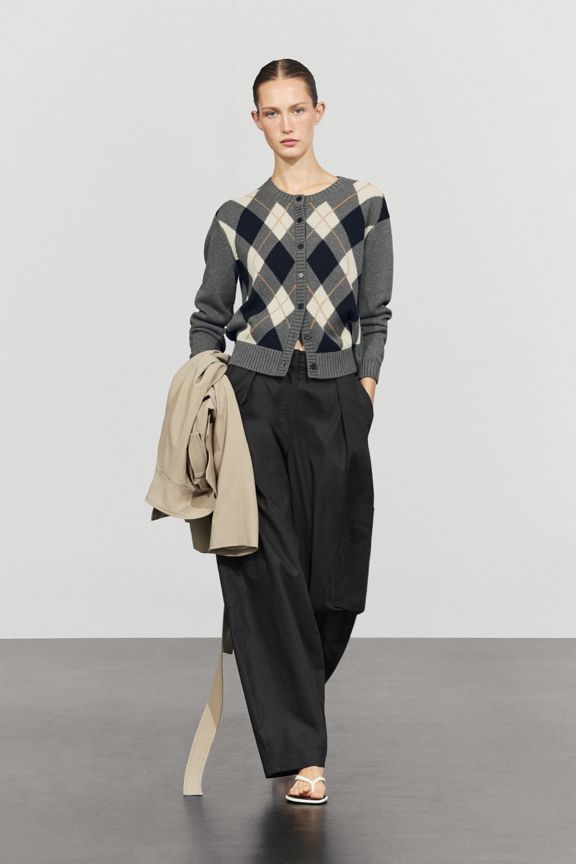 100% cotton diamond knit cardigan | Massimo Dutti UK
