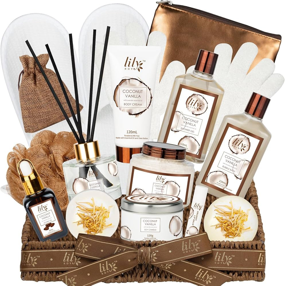 Valentines Day Gifts Bath and Body Gift Basket Set for Women - Coconut Vanilla Gift, Spa Gift Bas... | Amazon (US)