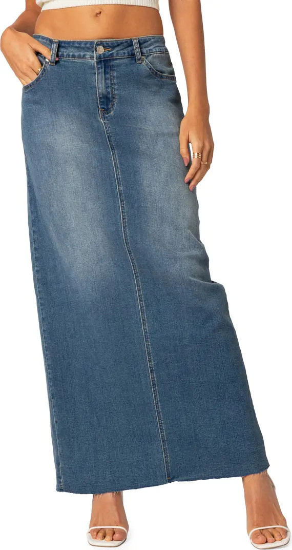 Elowyn Denim Maxi Skirt with Back Slit Detail | Nordstrom