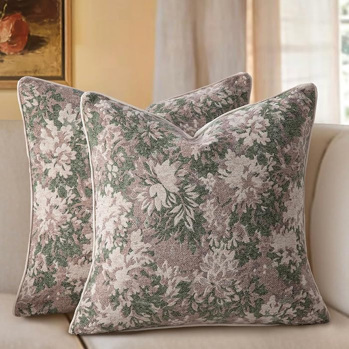 Pack of 2 Vintage Floral Throw Pillow Covers 20x20 Tapestry Chenille Soft Decorative Farmhouse Sq... | Amazon (US)