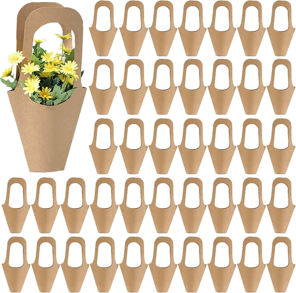 Tergy 50 Packs Kraft Paper Flowers Gift Bags Hanging Bouquet Flower Paper Bags Brown Flower Wrapp... | Amazon (US)