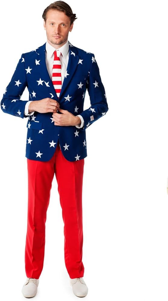 Mens Stars and Stripes Party Costume Suit, Red, 36,38,40,42,44,46,48 | Amazon (US)
