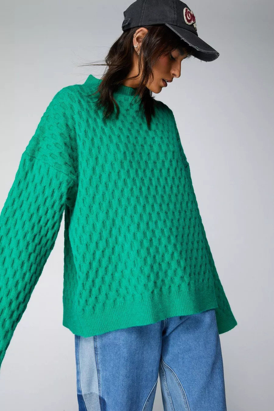 Premium Waffle Knit Relaxed Jumper | Nasty Gal UK (+IE)