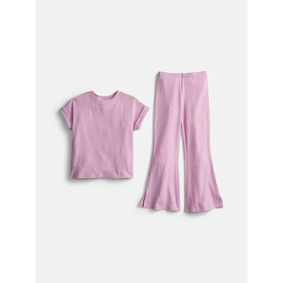 Wonder Nation Girls Rib Knit Top and Pants Set, 2-Piece, Sizes 4-18 & Plus | Walmart (US)