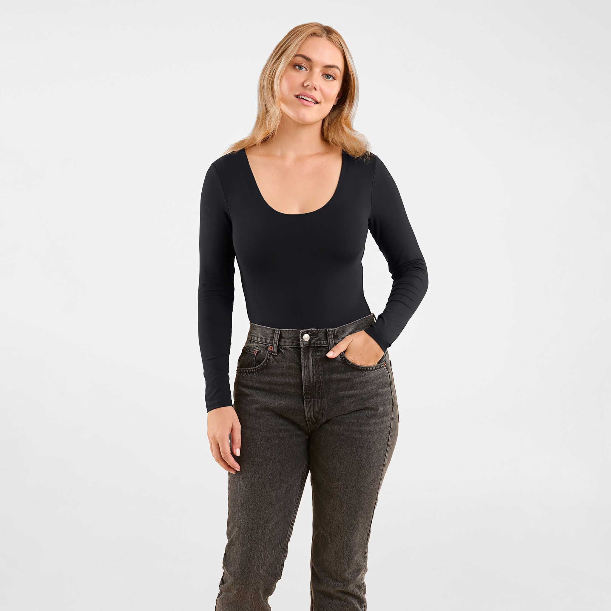 Long Sleeve Scoop Neck Bodysuit | Olive | Nuuds US