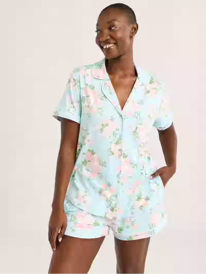 Joyspun Women’s Dreamy Soft Collection Bridal Short Sleeve Knit Notch Collar Top and Shorts Paj... | Walmart (US)