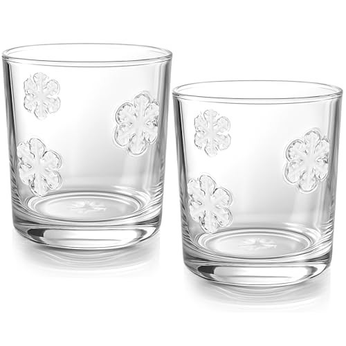 Bokon 2 Pcs 14 oz Christmas Icon Glass Cups Winter Snowflake Icon Juice Glass Old Fashioned Hand Blown Drinking Cups Snowflake Drinkware Gift Set for Xmas Party Decoration Friends Lovely Gifts | Amazon (US)