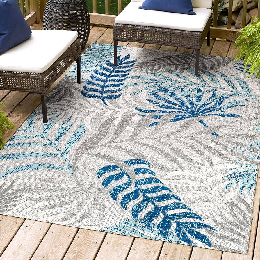 JONATHAN Y AMC100A-8 Tropics Palm Leaves Indoor Outdoor Area-Rug Bohemian Floral Easy-Cleaning Hi... | Amazon (US)