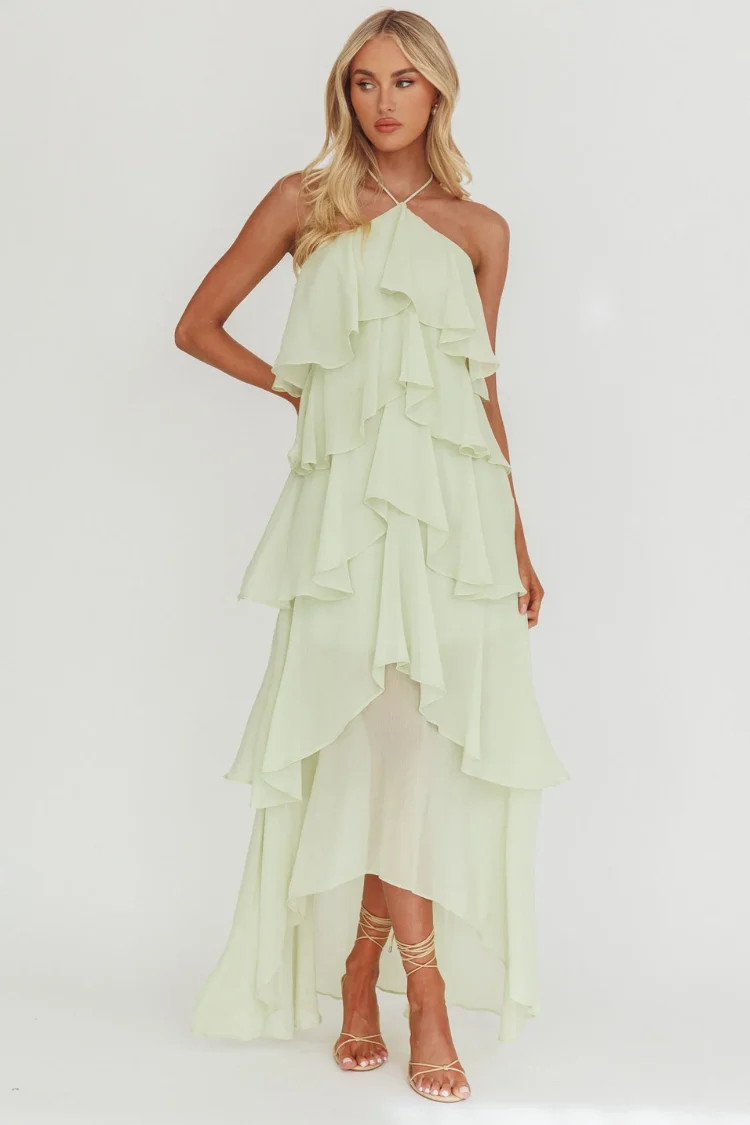 The Vivienne Sage Ruffle Maxi Dress | Confête