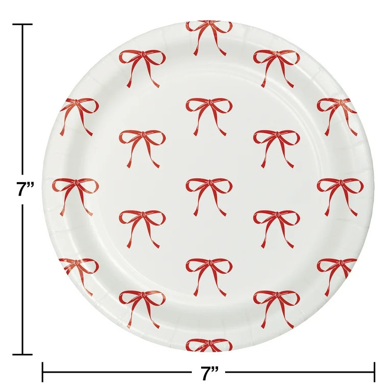 Bow Christmas Disposable Paper Plates, 7", Red and White, 24 Count, by Holiday Time | Walmart (US)