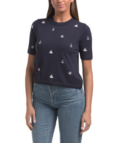 Embroidered Short Sleeve Sweater | TJ Maxx