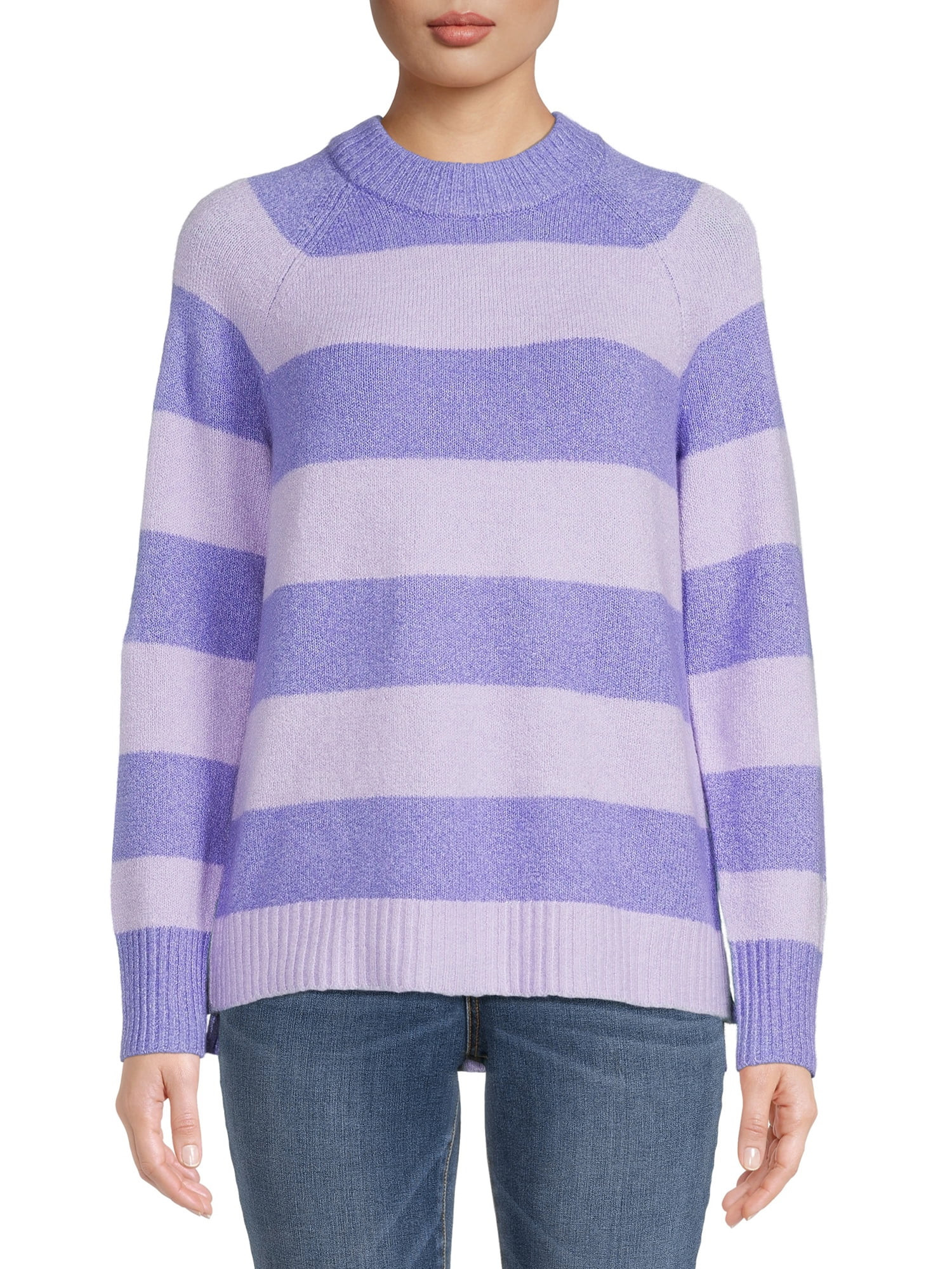 Time and Tru Women's Super Soft Midweight Stripe Sweater - Walmart.com | Walmart (US)