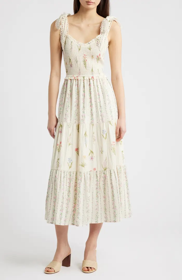 MOON RIVER Floral Picot Trim Smocked Bodice Sundress | Nordstrom | Nordstrom