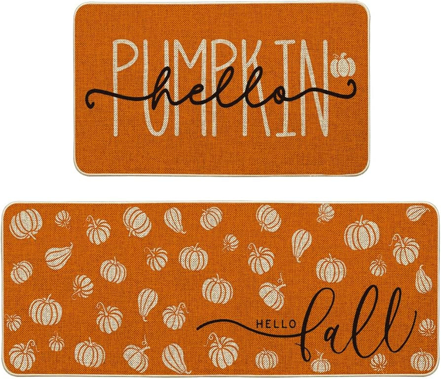 Artoid Mode Orange Hello Pumpkin Fall Kitchen Mats Set of 2, Autumn Home Decor Low-Profile Kitche... | Amazon (US)