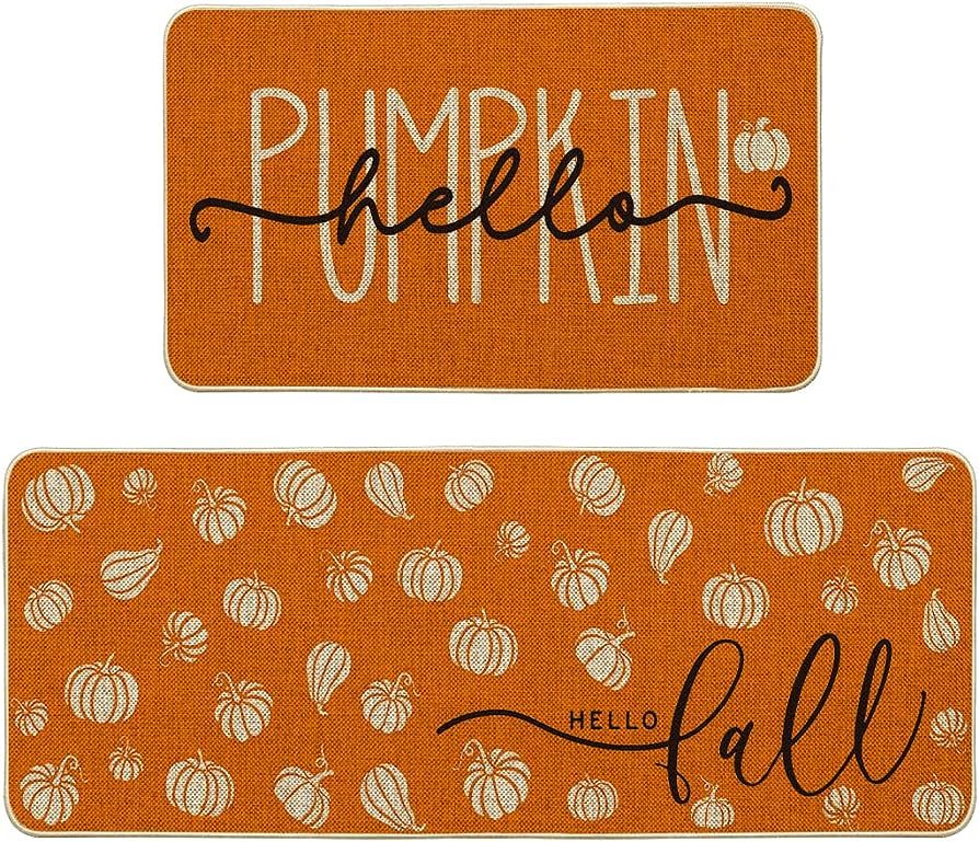 Artoid Mode Orange Hello Pumpkin Fall Kitchen Mats Set of 2, Autumn Home Decor Low-Profile Kitche... | Amazon (US)