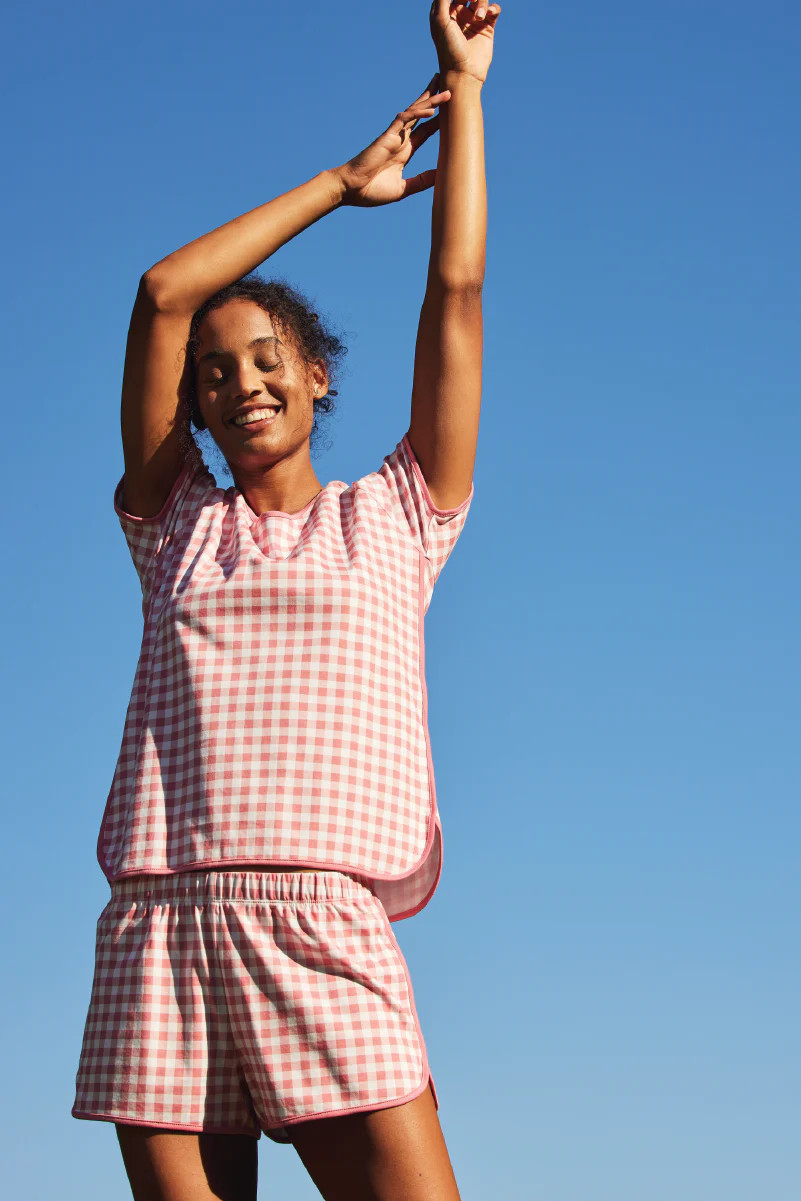 Pima Shorts Set in Tulip Gingham | Lake Pajamas