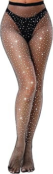 VEBZIN Sexy Sparkly Fishnets Stockings Jeweled High Waist Fishnet Tights for Women Rhinestone Par... | Amazon (US)