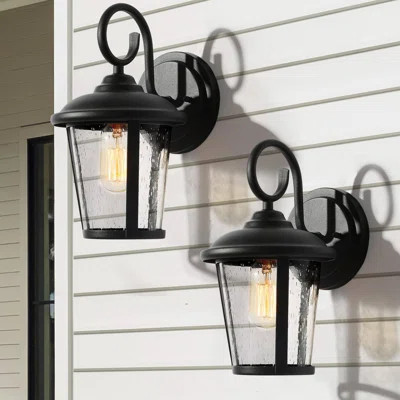 Modern 1-Light Black Outdoor Sconce Light Cylinder Wall Sconce (Set of 2) | Wayfair North America