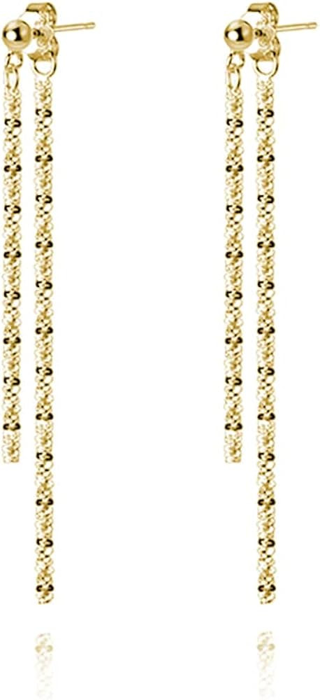 Reffeer Solid 925 Sterling Silver Tassel Chain Dangle Earrings for Women Teen Girls Minimalist Da... | Amazon (US)