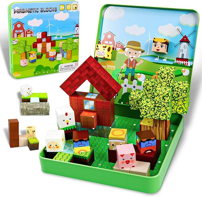 Magnetic Blocks,49PCS Magnetic Cubes Portable Building Blocks with Metal Storage Box,STEM Toys fo... | Amazon (US)