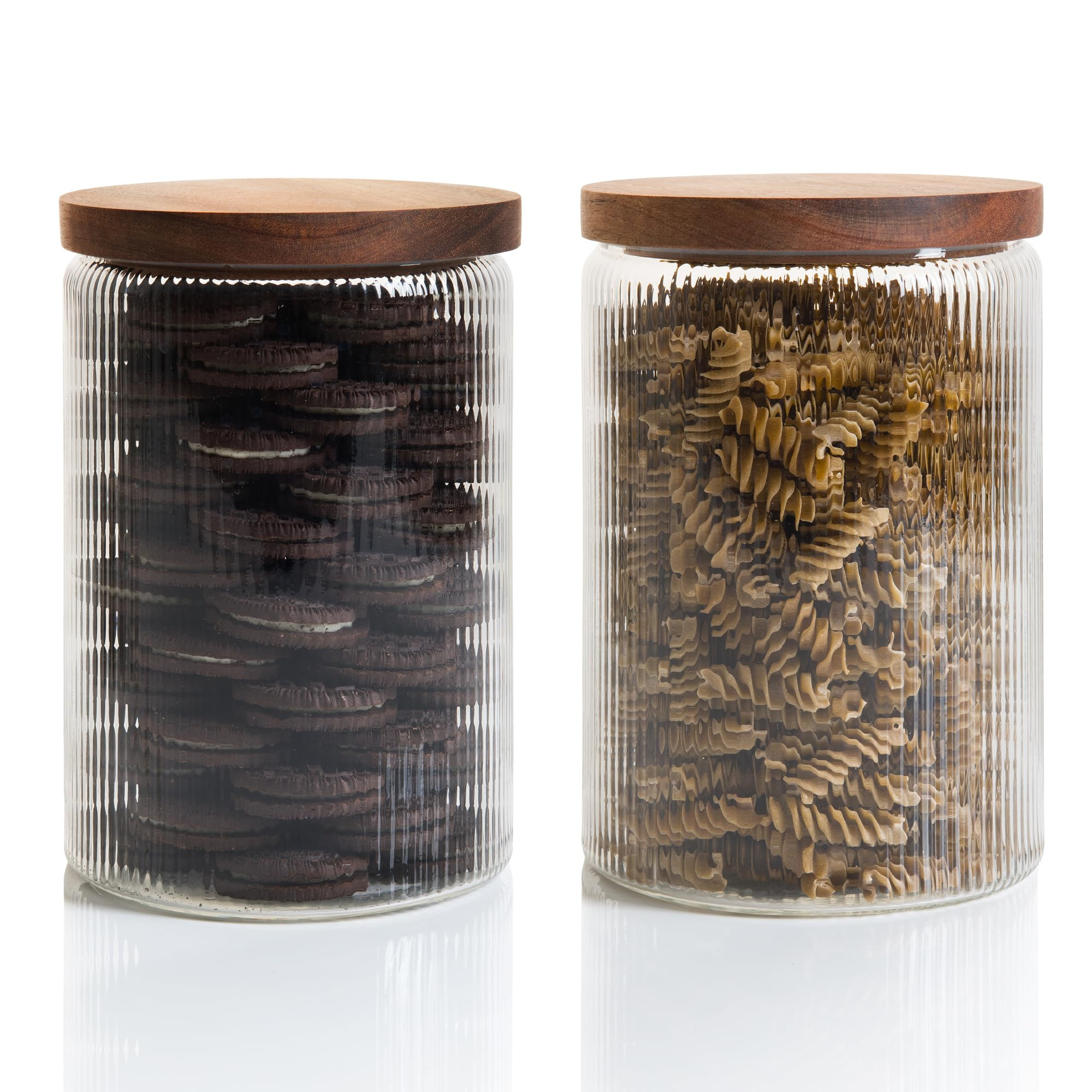Mason & Fable Ribbed Glass Jar with Wooden Lid 70fl.oz- Set of 2 | Airtight Fluted Storage Contai... | Amazon (US)