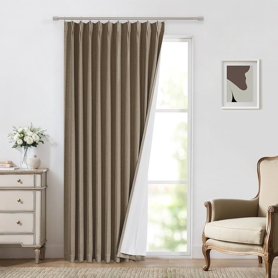 Vision Home Brown Pinch Pleated Full Blackout Curtains Linen Blended 60" Wide Thermal Insulated W... | Amazon (US)