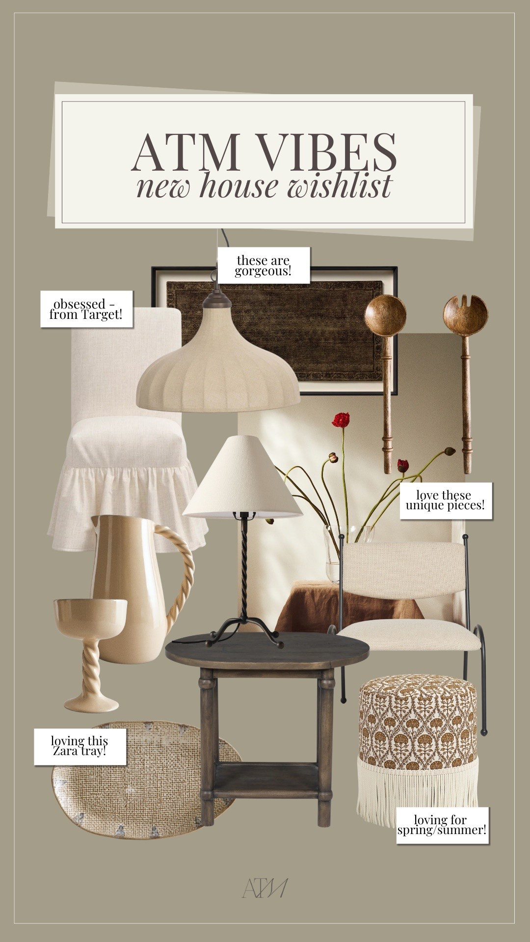 ATM Vibes - New House Wishlist!

home finds, neutral home decor, wood side table, accent chair, framed textile, target home, zara home, seasonal home 

#LTKSeasonal #LTKHome #LTKStyleTip