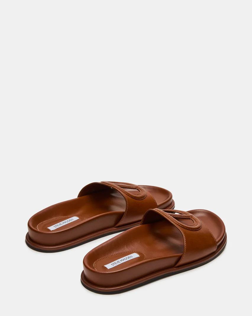 ZOSIA Cognac Leather Cut-Out Slide Footbed Women's Sandal | Steve Madden (US)
