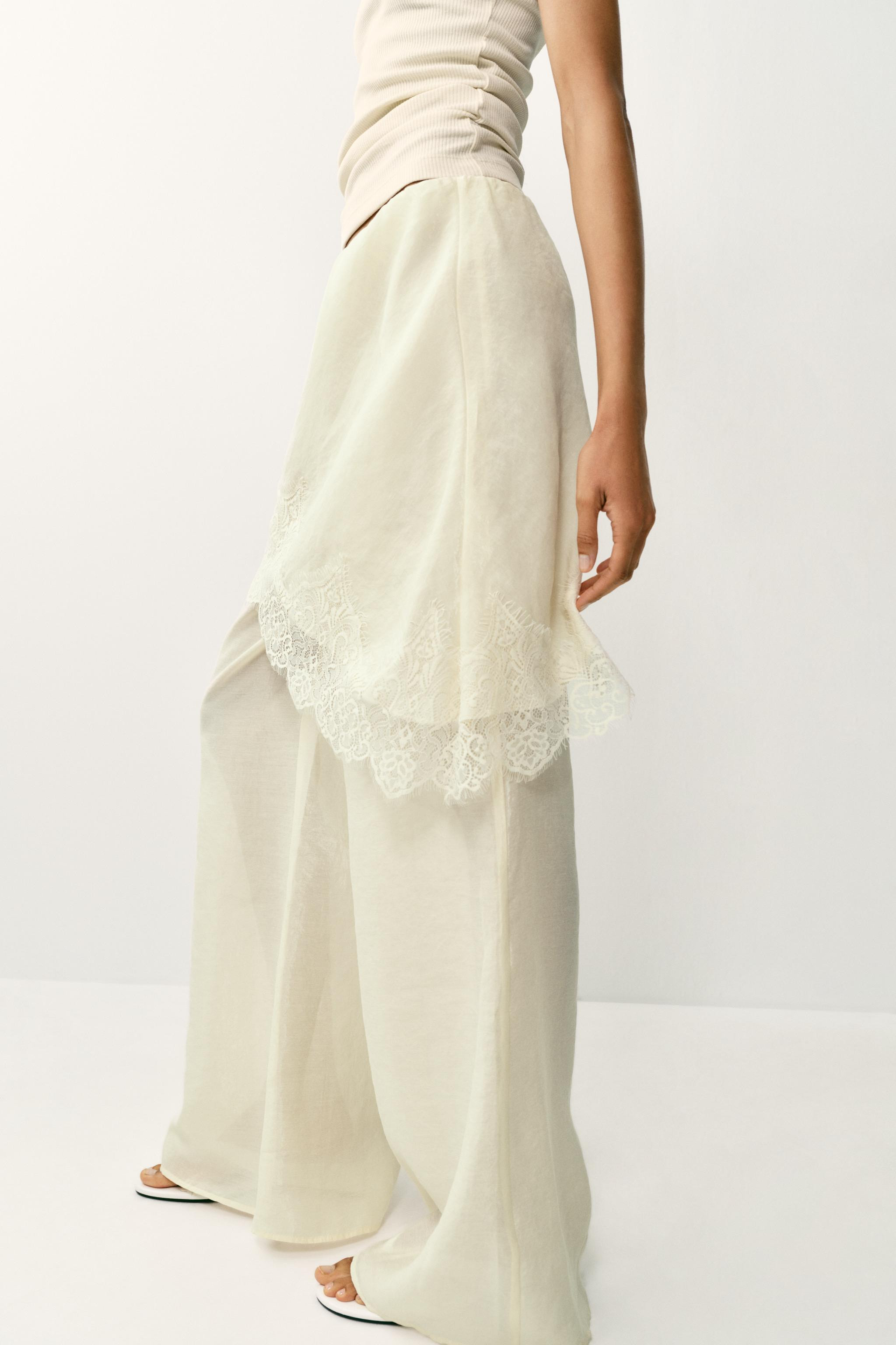 WIDE LEG PAREO PANTS WITH LACE | Zara US
