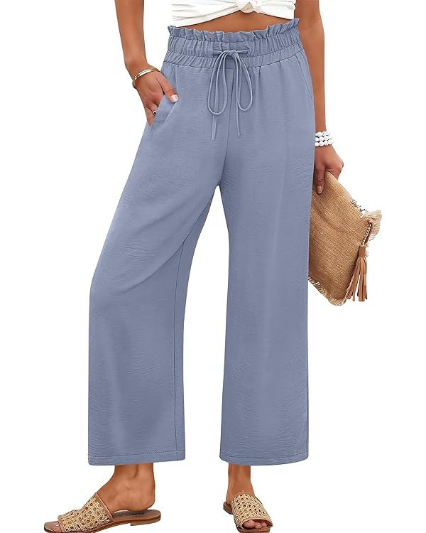 ANRABESS Women 2025 Summer Casual Flowy Loose High Waist Boho Wide Leg Cropped Palazzo Lounge Bea... | Amazon (US)