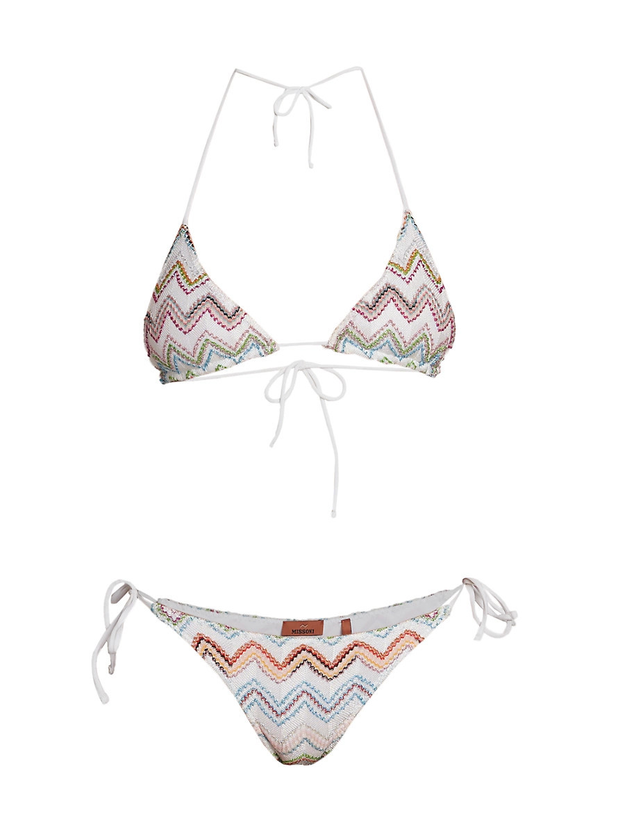 Women's Shimmer Knit String Bikini - Multicolor White Base - Size 4 | Saks Fifth Avenue