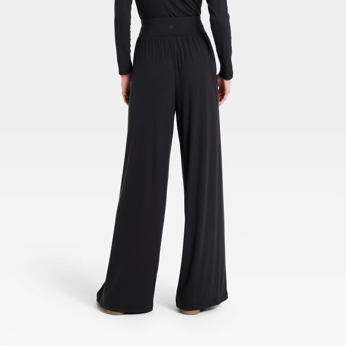 Women's Rib-Knit High-Rise Wide Leg Pants - All In Motion™ Black M | Target
