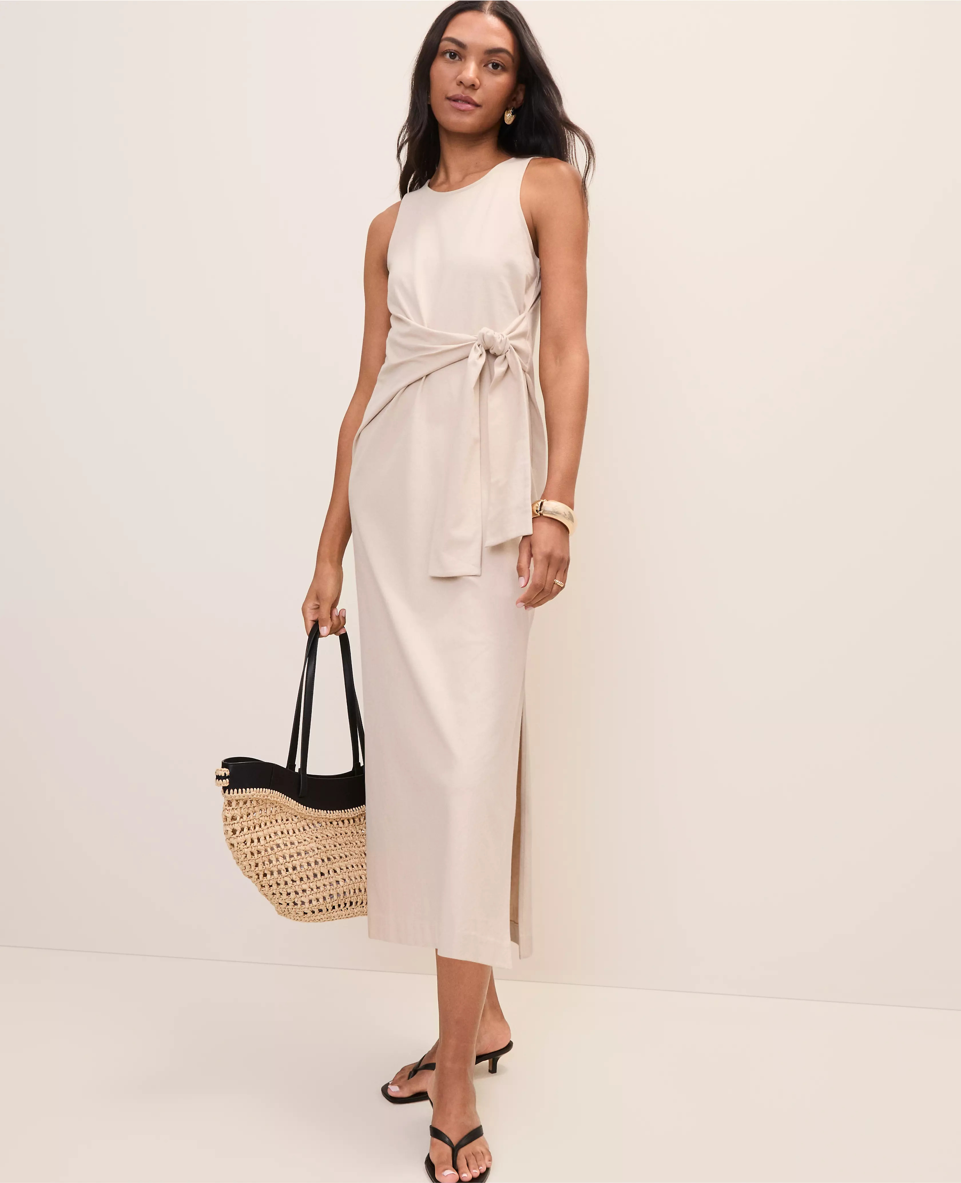 Weekend Tie Waist Midi Dress | Ann Taylor