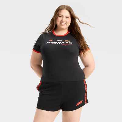 Women's Formula 1 Short Sleeve Graphic Baby T-Shirt - Black 1X | Target