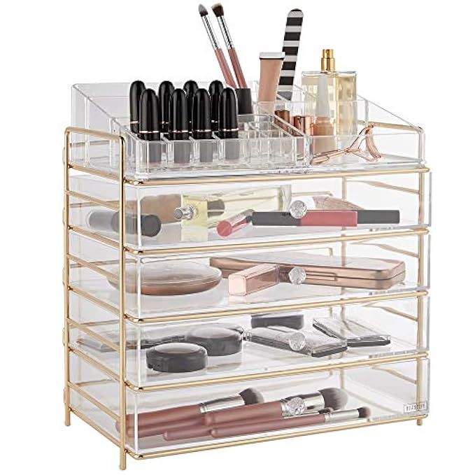 Beautify Large 5 Tier Clear Acrylic Cosmetic Makeup Storage Cube Organizer with 4 Drawers, Upper Com | Amazon (US)