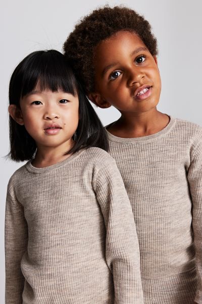 2-piece Merino Wool Set - Beige - Kids | H&M US | H&M (US + CA)