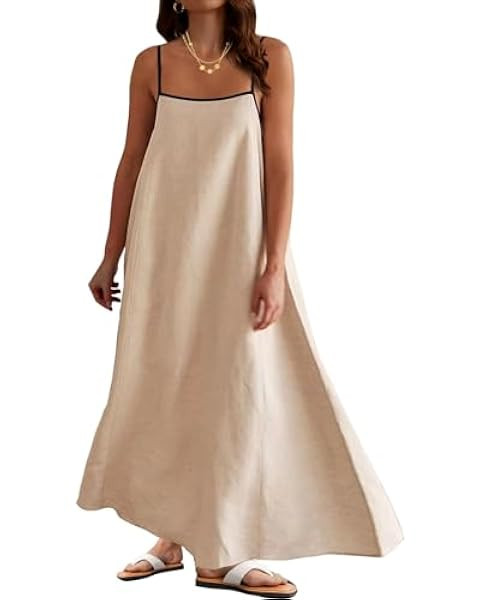Shy Velvet Women's 2025 Summer Linen Maxi Dress Contrast Spaghetti Strap Dress Backless Sleeveles... | Amazon (US)